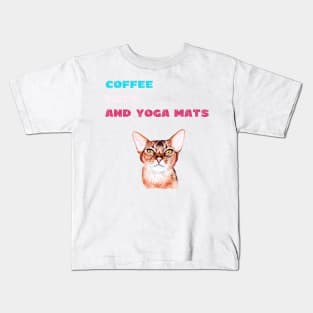 Coffee cats and yoga mats funny yoga and cat drawing Kids T-Shirt